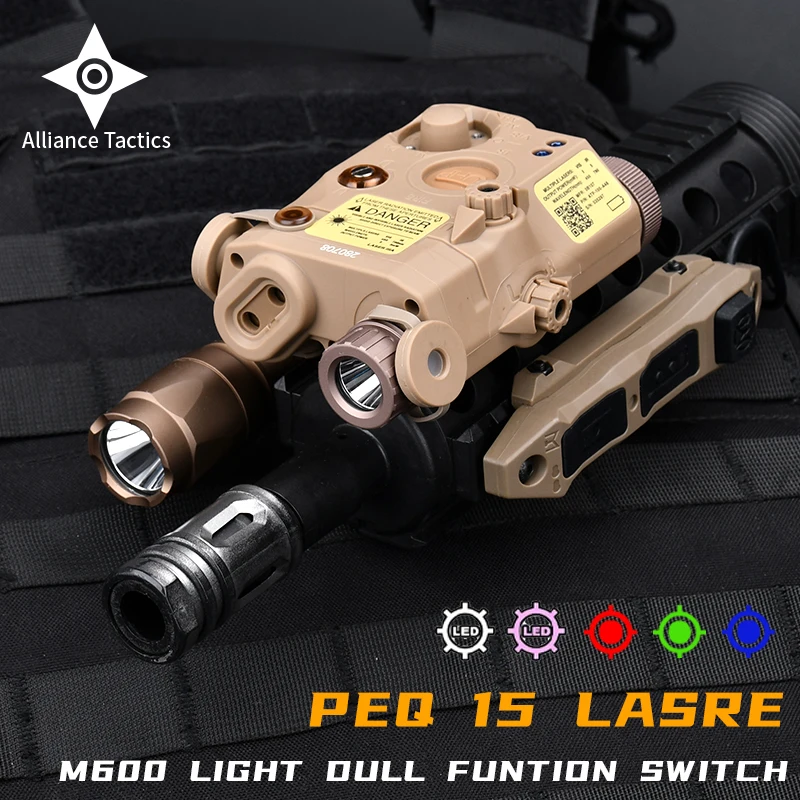 Tactical PEQ 15 Surefir M600C Flashlight Dual Function Switch Set Red Dot Green Blue Indicator IR Airsoft Hunting Light Laser