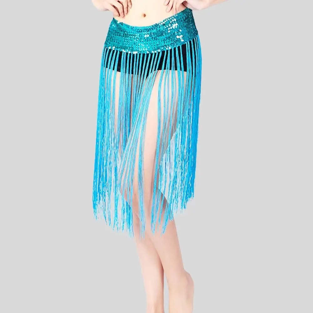 Creative Belly Dance Belt Glitter Sequins Long Tassel Belly Dance Hip Scarf Wrap Skirt Classic Hip Scarf Skirt Belly Dancing