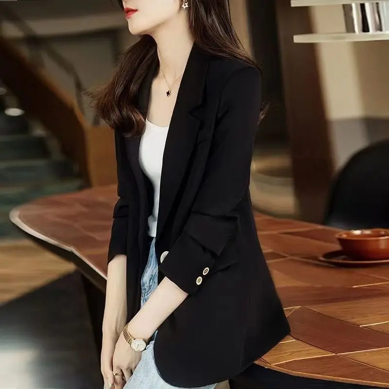 Office Lady Korean Fashion Business Casual Single Button Blazers Spring Autumn Women Notched Neck Long Sleeve Slim Suit Jackets