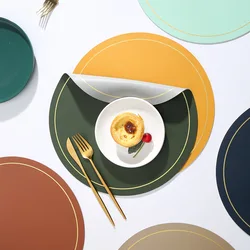 Round Leather Placemats Double Sides Anti Slip Mats Heat Insulation Oil Proof Thickening Table Placemat for Kitchen Hotel Home