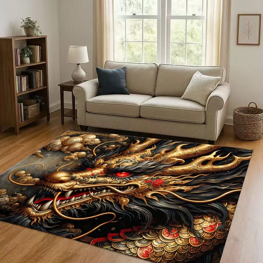 Yin Yang Element Dragon Chinese Loong Cartoon Living Room Non-Slip Area Rug Carpet for Bedroom Playroom Sofa,Home Decor Doormat