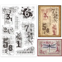 1Sheet Vintage Numbers Background Transparent Clear Stamps Flower Word Embossing Stamp Sheets Silicone Clear Stamps Seal for DIY