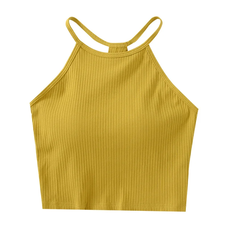 Ribbed Backless Bra Camisole For Women Crop Tank Top Sando Singlet Vest Halter Neck Sleeveless Sexy Casual Cotton Tube Top