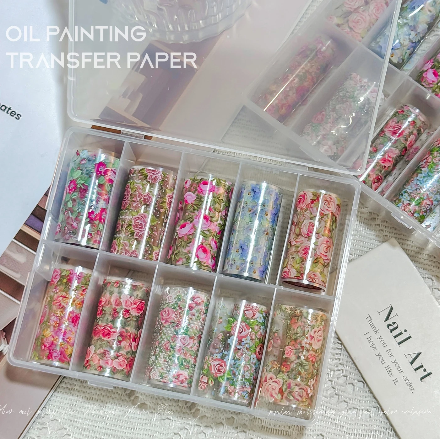 10 Rollen/Box Rosenblüten-Nagelfolien Multiflora Transferpapier Aufkleber Nagelkunst-Sticker Blumenmuster DIY Maniküre Nageldekoration – Detail 8