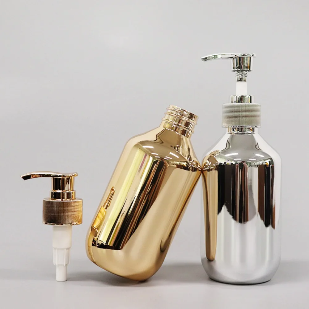 300/500ml Round bathroom Liquid Soap Gold Chrome Plastic Hand Soap Dispensers Body Wash Dispensers Bathroom Shampoo Bottle