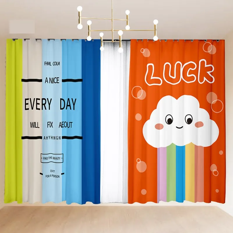 2Pcs Custom Children's Cartoon Pink Princess Wind Rainbow Unicorn Horse Curtain Little Girl Bedroom Semi-blackout Curtain Blinds