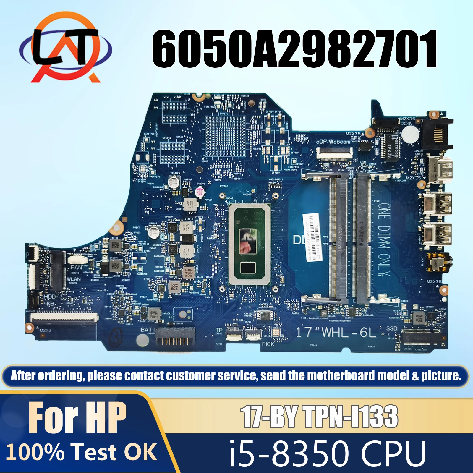 6050A2982701 For HP 17-BY TPN-I133 Laptop Motherboard With Core I5-8350U CPU L22737-601 L22736-601 Fully Tested