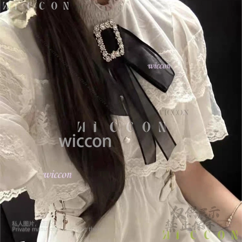 أنيمي اليابانية الحلو الحجاب عباءة جيراي كي طبقة مزدوجة فستان الدانتيل مع بروش الفتيات الحلو Y2k Kawaii مزاجه الصلبة الخامس فستان-u