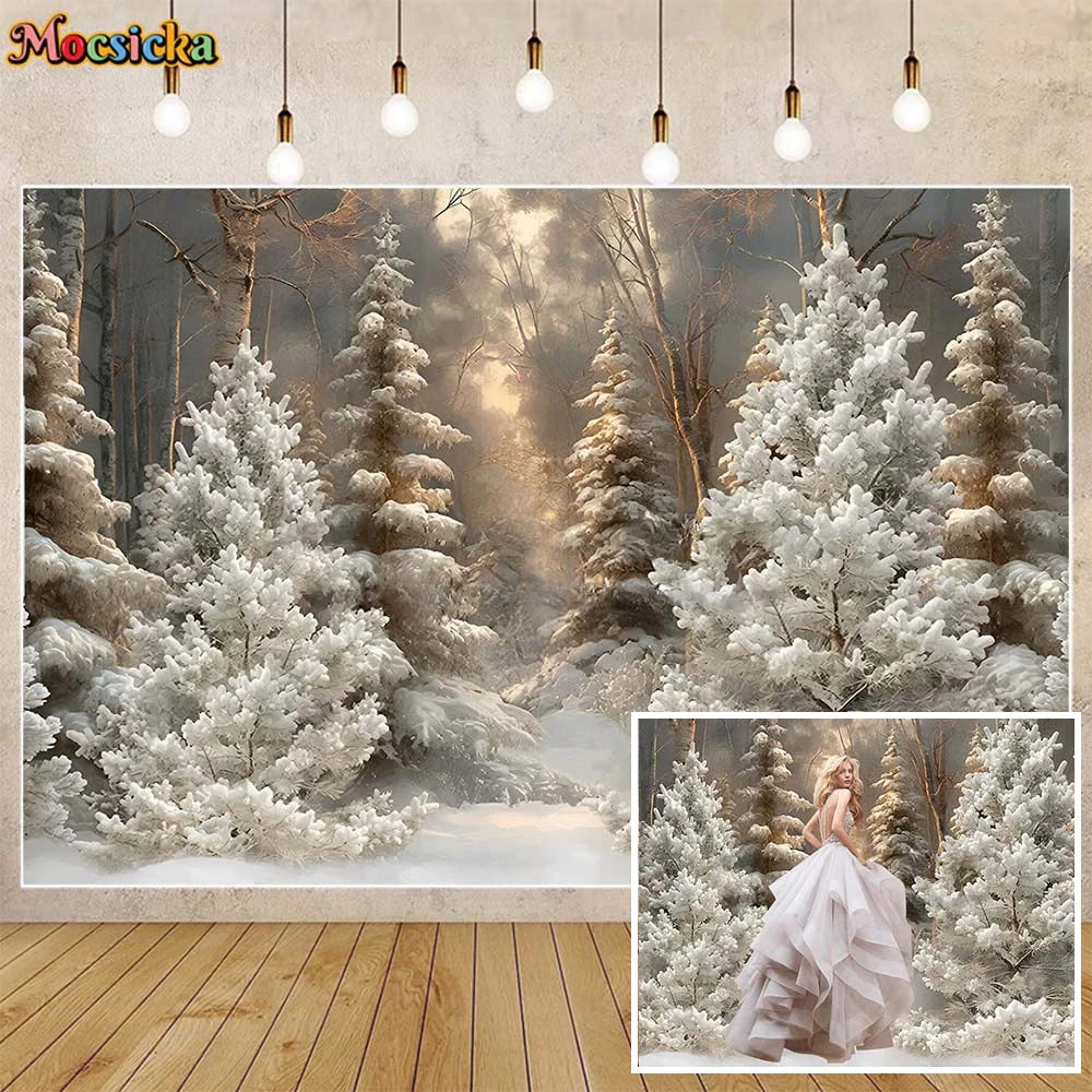 

Mocsicka Winter Snow Forest Photography Background Snowfield Pine Tree Outdoor Child Women Art Portraits Backdrop Shooting Props