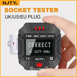 NJTY T003 Socket Tester Digital Voltage Test Socket Detector EU Plug Ground Zero Line Plug Polarity Phase Check