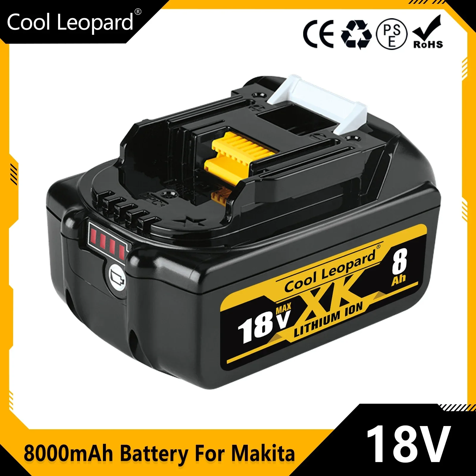 

For Makita 18V 8.0Ah Rechargeable Power Tool Battery 18650 Lithium ion Battery Replacement LXT BL1860B BL1860 BL1850 DHP482RFX9