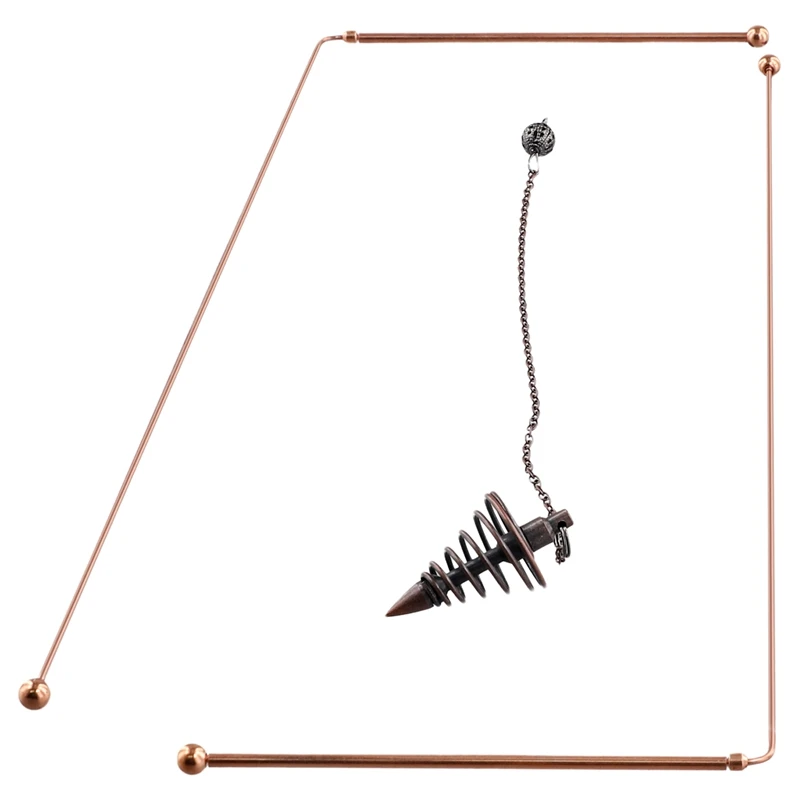 

Copper Dowsing Rods - 99.9% Pure Copper 2PCS Divining Rods Energy Water Witching Detector With Pendulum Pendant