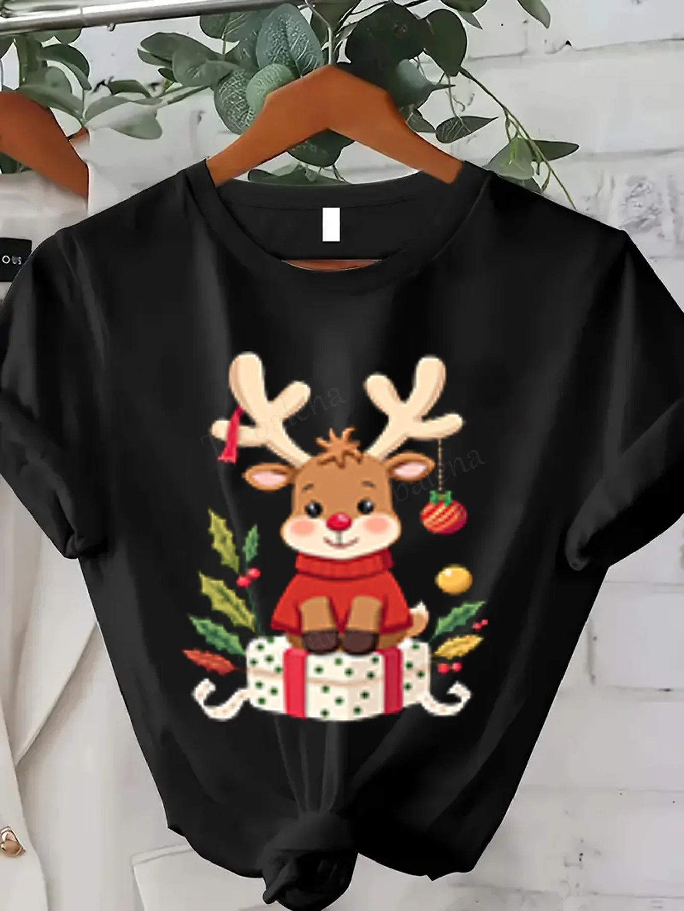 

Женская футболка с милым оленем, рождественская подарочная коробка, футболка для женщин