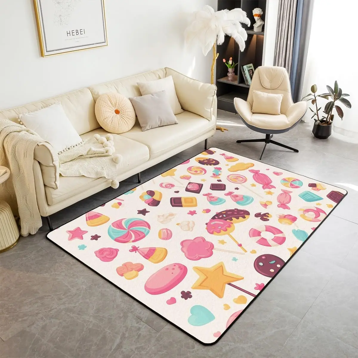 Kids Dessert Indoor Floor Mat， Kawaii Chocolate Carpet for Child Teens Girls,Cartoon Food Theme Area Rug,Rainbow Cake Summer