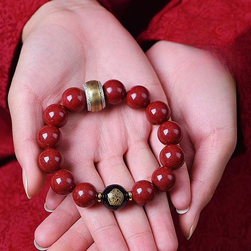 

Authentic Cinnabar 12 Zodiac Buddha Manjushri Bodhisattva Bracelet Men And Women's Jewelry Beads Safe Transfer Amulet HandString