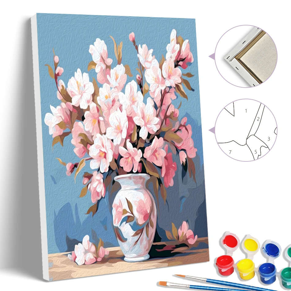 

SDOYUNO Simple Painting By Numbers For Beginner Modern Pink flower vase Acrylic Paints Pictures Canvas 20X30cm With Frame Kits