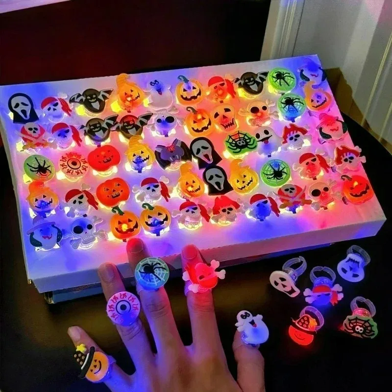 10/200Pcs Halloween Luminous Rings Creative Pumpkin Ghost Skull LED  for Children Finger Rings Toys Lights Jewelry Party Gifts