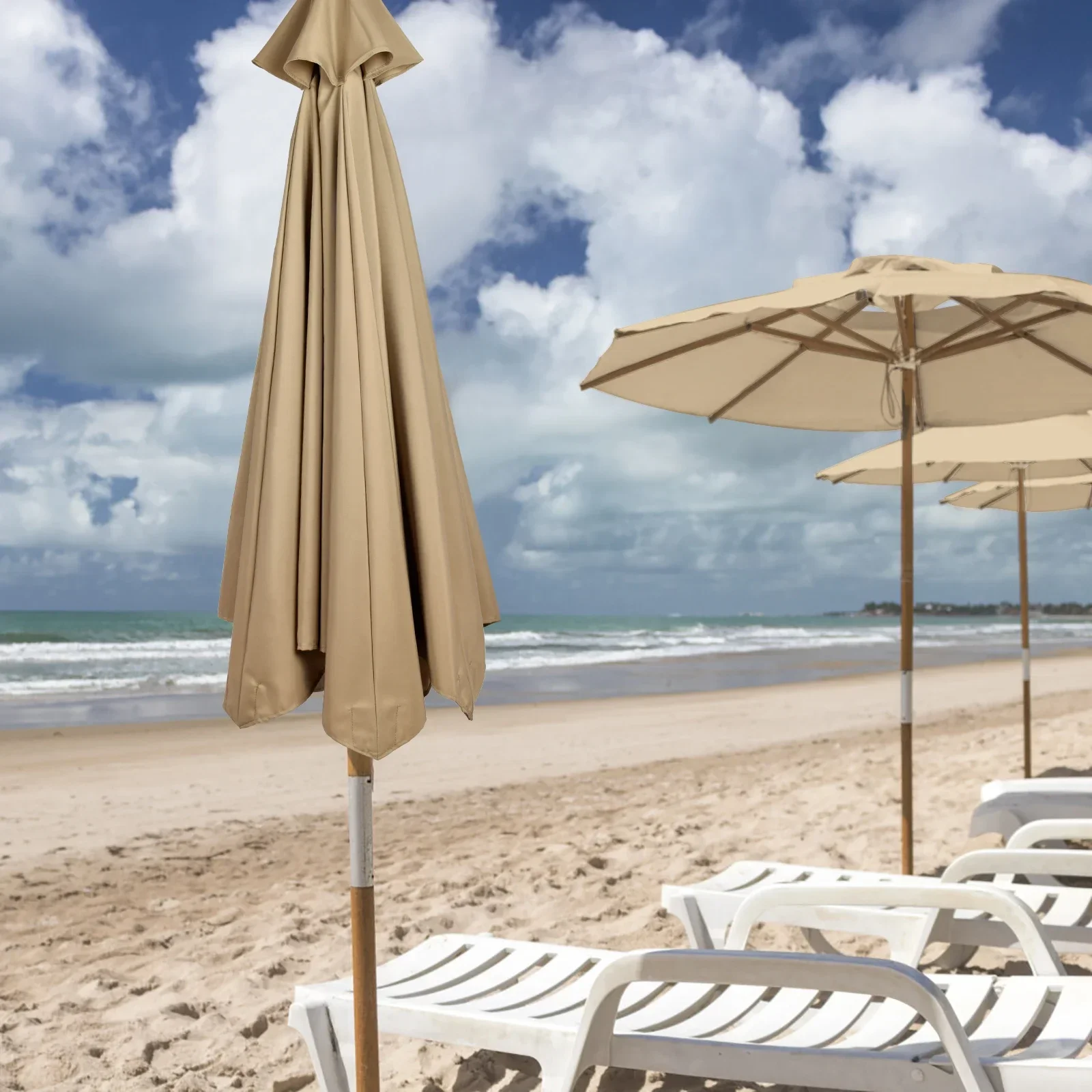 2.7M/3M Polyester Patio Sunshade 6/8Ribs Umbrella Frame Shade Cloth Outdoor Parasol UV Protection Replacement