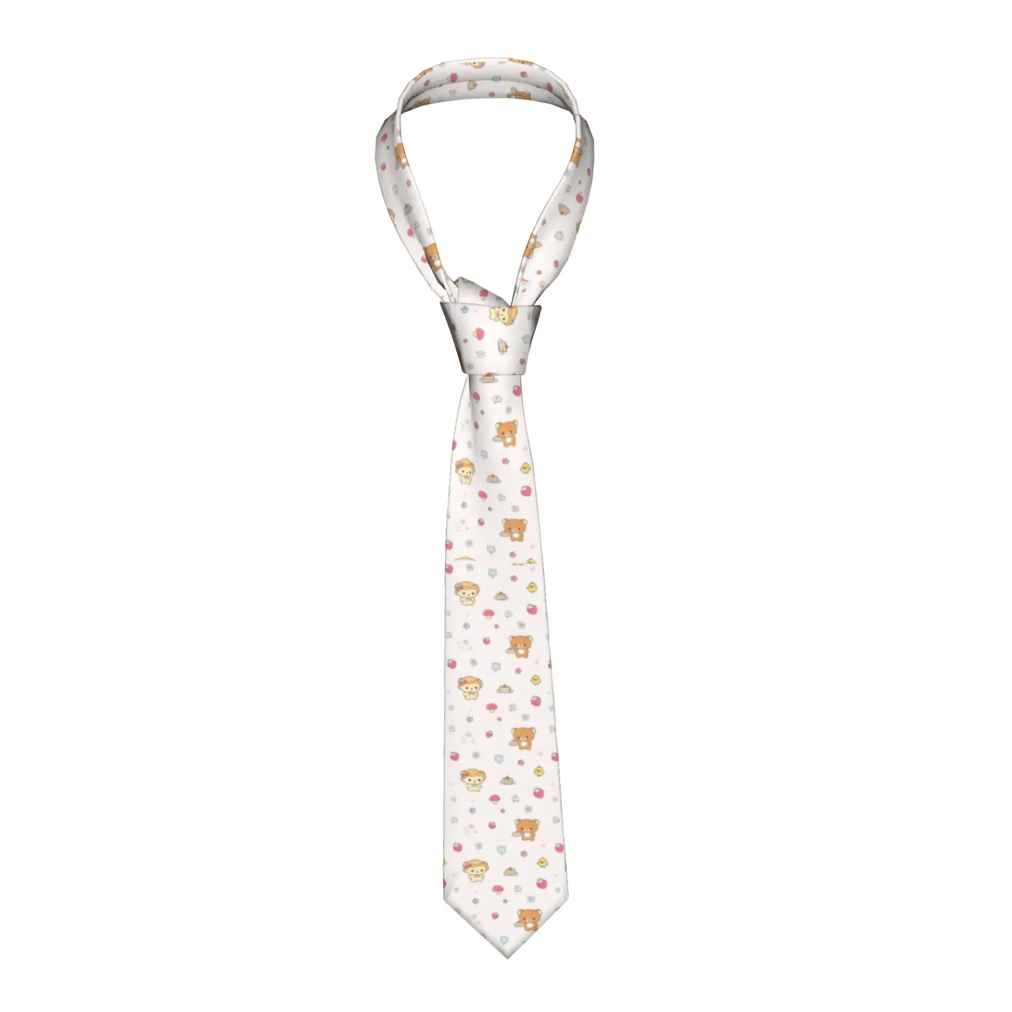 Strawberry Flower Korilakkuma Rilakkumas Neckties Men Women 8 cm Silk  Narrow Neck Tie  for Mens Accessories Cravat Wedding