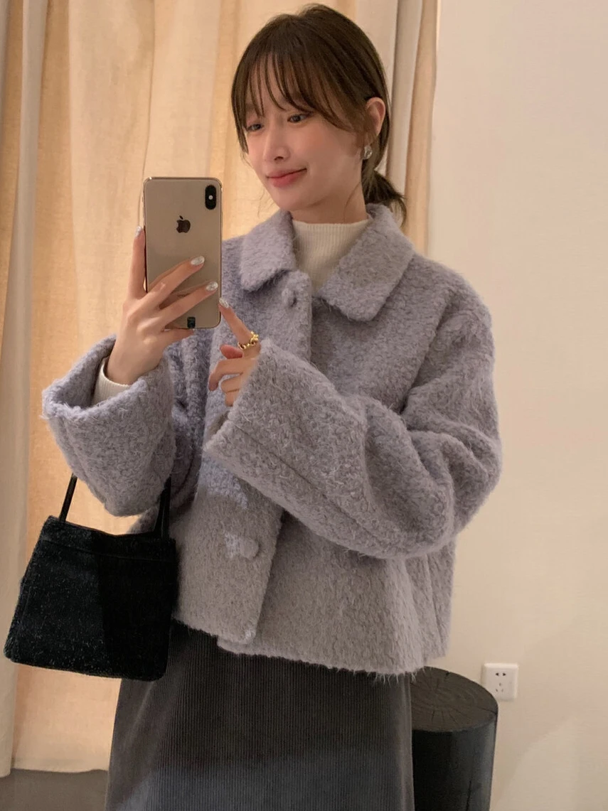 الكورية Sle الحلو لطيف رقيق ort ملابس خارجية المرأة 2025 بدوره إلى أسفل طوق زر واحد صغير Fraance Sle سترة مفتوحة