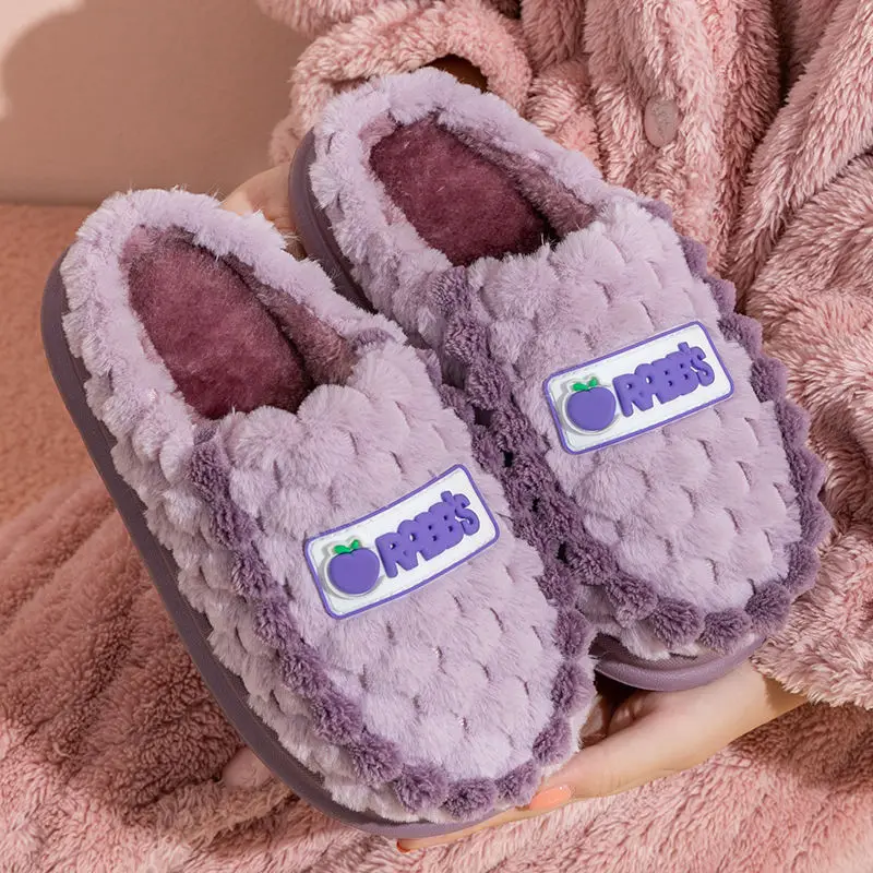 Plush slippers Floor house Home Shoes Non Slip Grip Indoor Lazy Female Men Male Ladies winter warm comfortable Fluffy fruit 2024