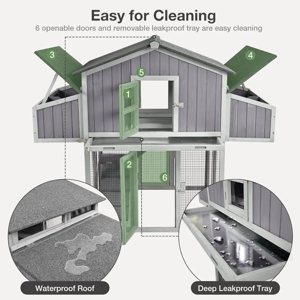 Large Chicken Coop - Unique Folding Design for Easy to Set Up - Chicken House for Outdoor with Two Nesting Box, Leakproof Pull