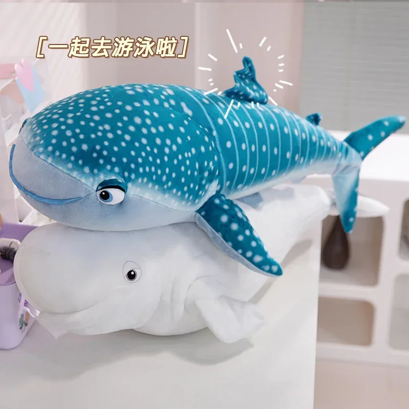 75cm Cartoon Blue Shark White Whale Plushies Doll Simulation Sea Animals Long Fish Pillow Soft Stuffed Toys for Kids Gifts Decor