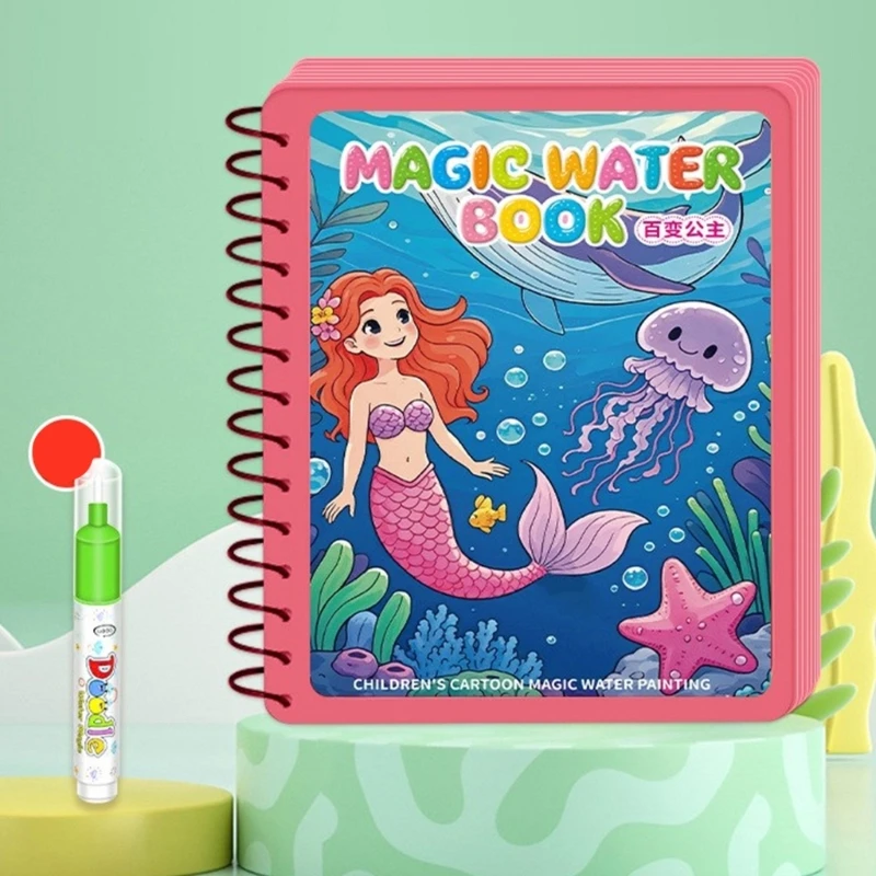 Kids Reusable Water Drawing Book Early Education Water Coloring Book Toy with Water Pen for Children Creative Fun