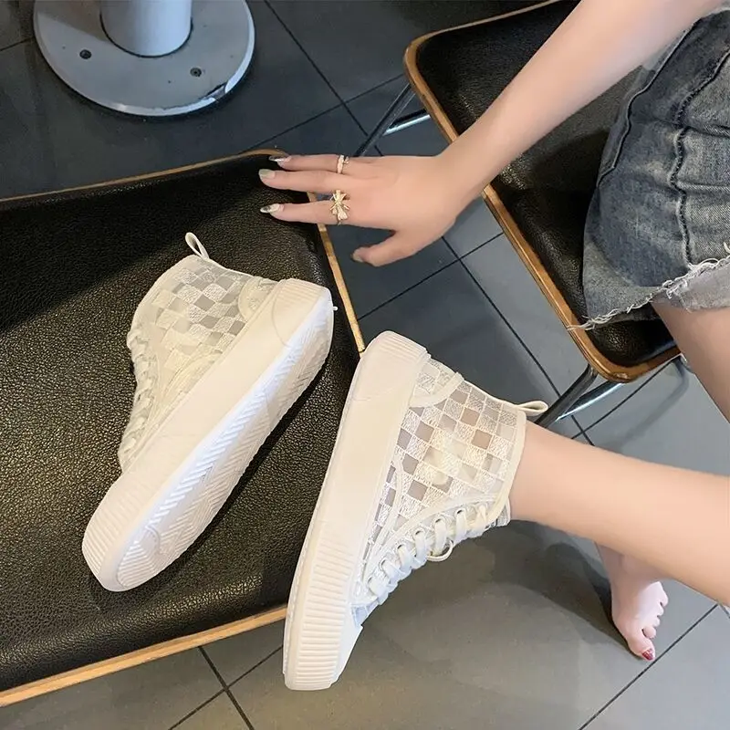 Athletic Mesh Breathable High Top Sneakers Shoes for Women Lace Up Woman Footwear Whit Sports New Arrival 2024 A Cotton Original