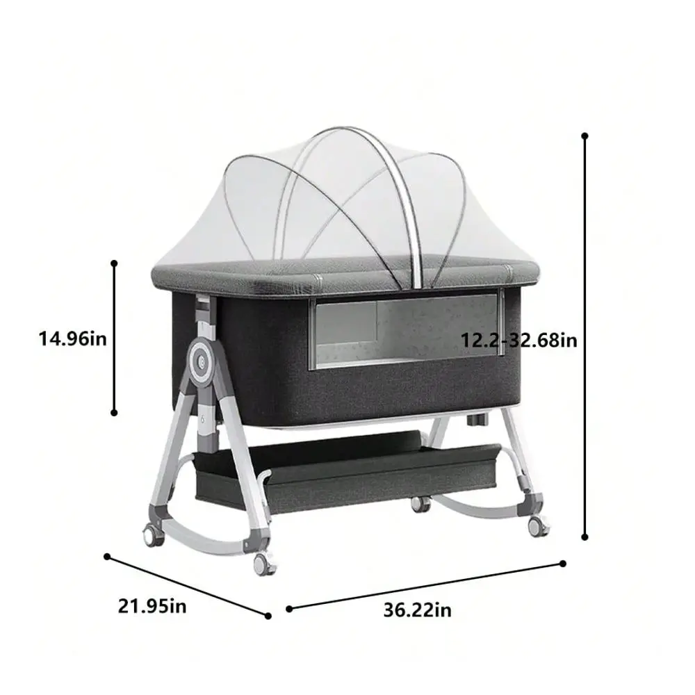 Bassinet, Bedside Bassinet For Baby, 4 In 1 Bassinet Bedside Sleeper With Locked Wheels, Mosquito Net, Adjustable Easy Folding view 6