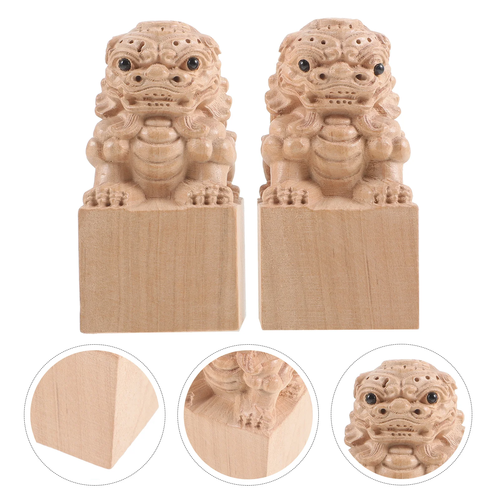 

2Pcs Wooden Lion Statue Sturdy Natural Material Elegant Decoration for Indoor Outdoor Art Sculpture
