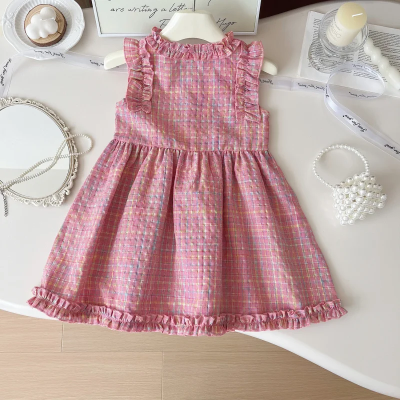 

Girls' Dress Summer New Plaid Sleeveless Dress Cute Princess Dress Trendy