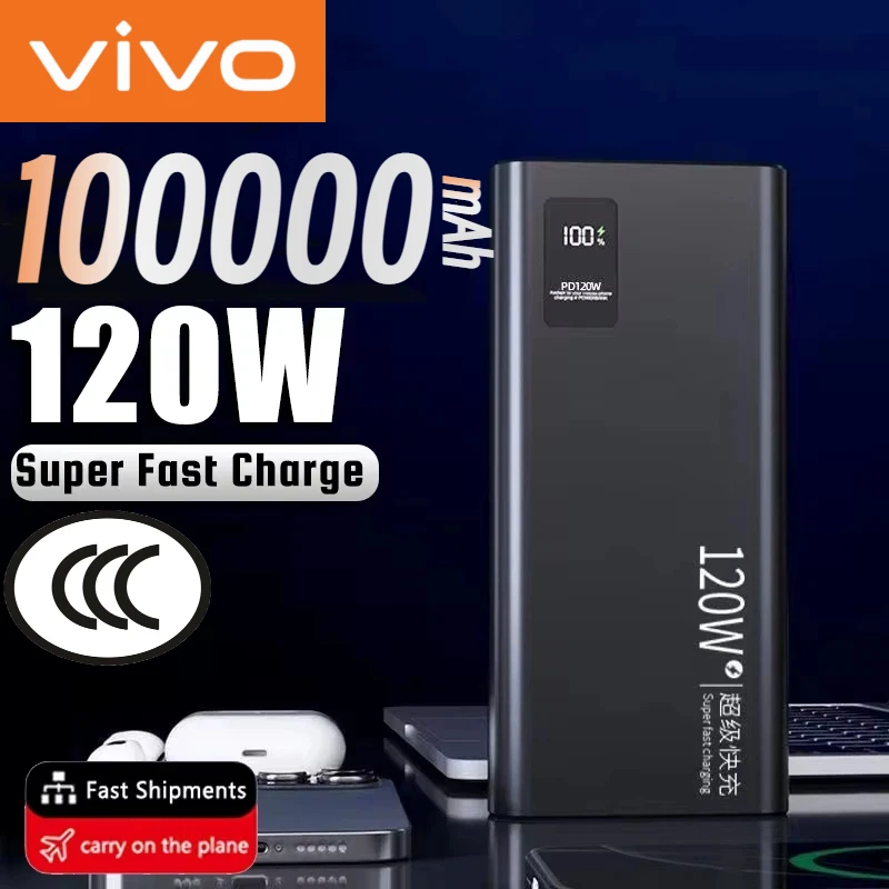 VIVO 120W Power Bank 100000mAh cargador de batería portátil de carga rápida de alta capacidad para iPhone Samsung Huawei caliente