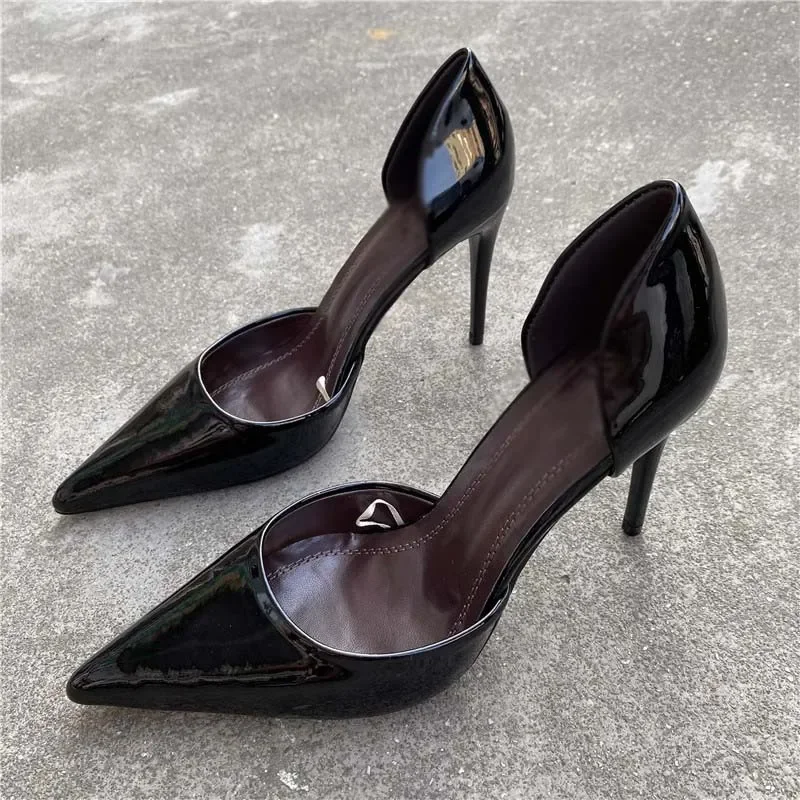 Zapatos de tacón alto para mujer, tacones de aguja puntiagudos, boca poco profunda, Color negro, en stock, 2022