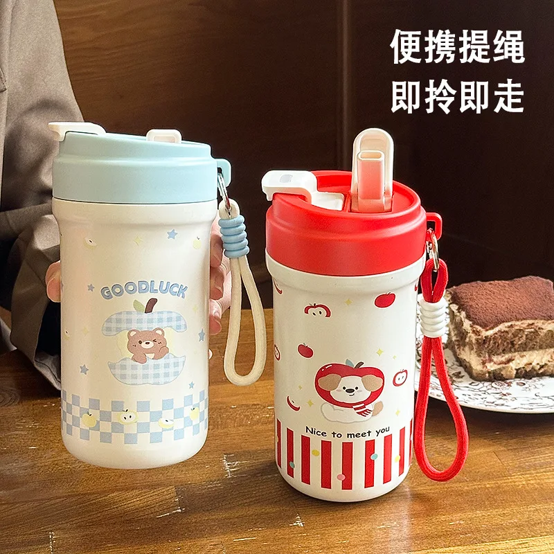 

Double Drinking Insulated Cup for Girls with Straw New Style 316 Stainless Steel Food Grade High Aesthetic Ins Style Student C