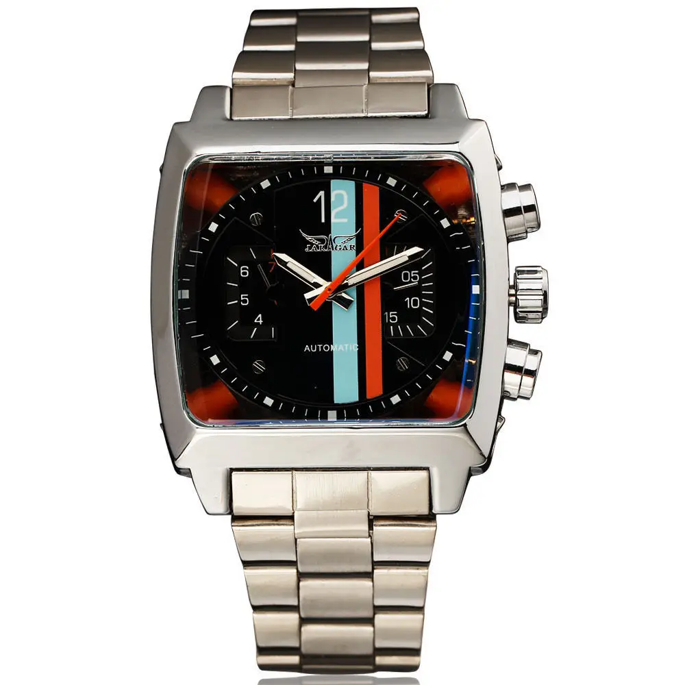 Square Men's Watch Multi-Function Date Week Automatic Mechanical Steel Band