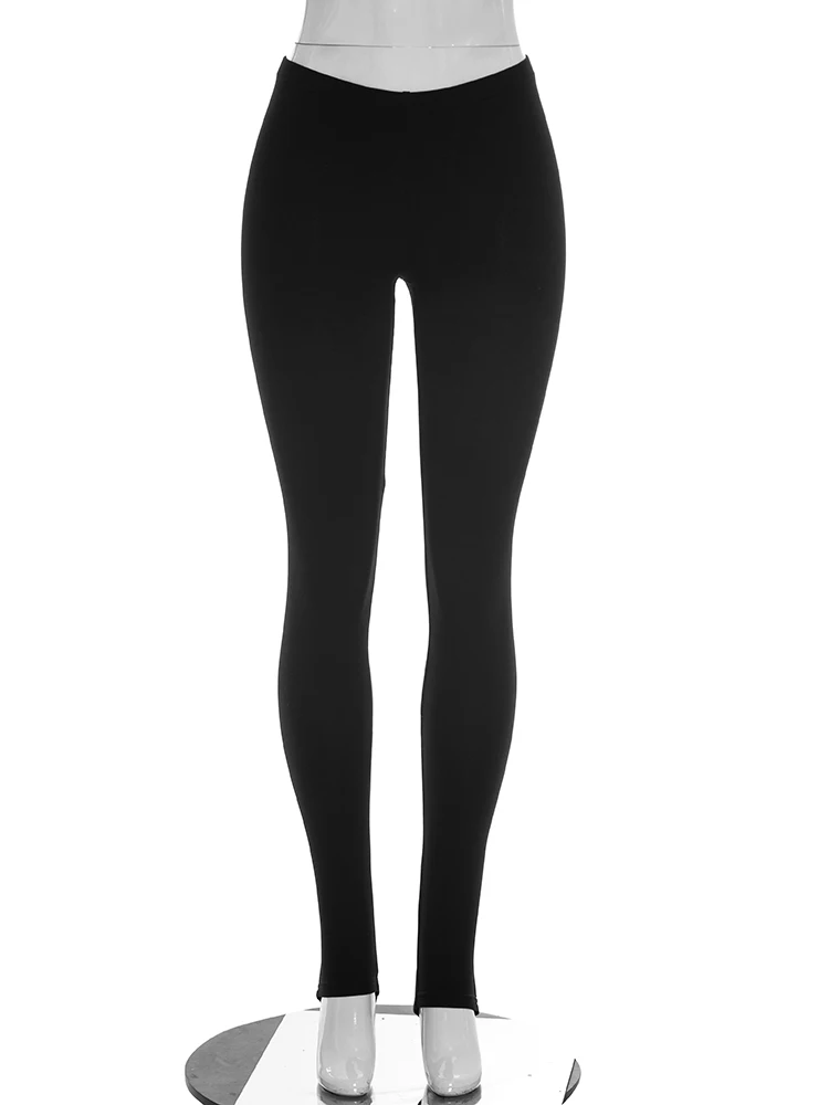 Niedrig geschnittene, einfarbige, elastische Hose mit Bleistiftschnitt, knöchellange Freizeithose – Detail 6