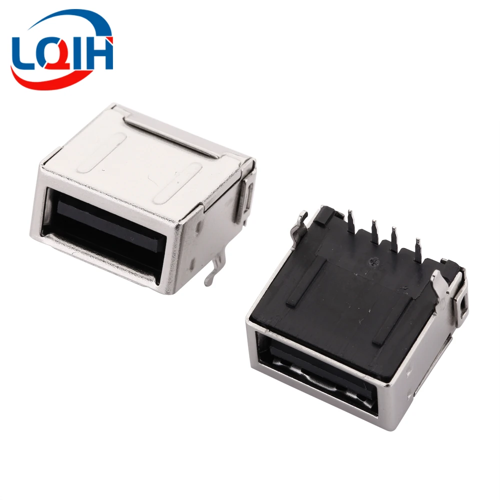 5PCS USB Socket A Female 90-degree Flex Pin Single Layer All-inclusive USB Female Computer Connector AF Female