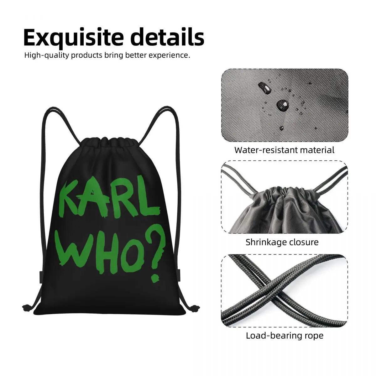 Custom Green Karl Who Slogan Trekkoord Tas Mannen Vrouwen Lichtgewicht Sport Gym Opslag Rugzak