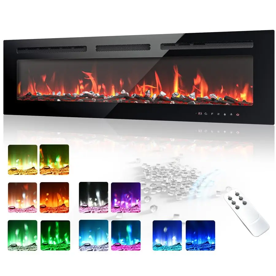 

50 Inch Electric Fireplace Wall Recessed and Wall Mounted with Adjustable Flame Color, Fireplace Heater with Remote Control, Lin