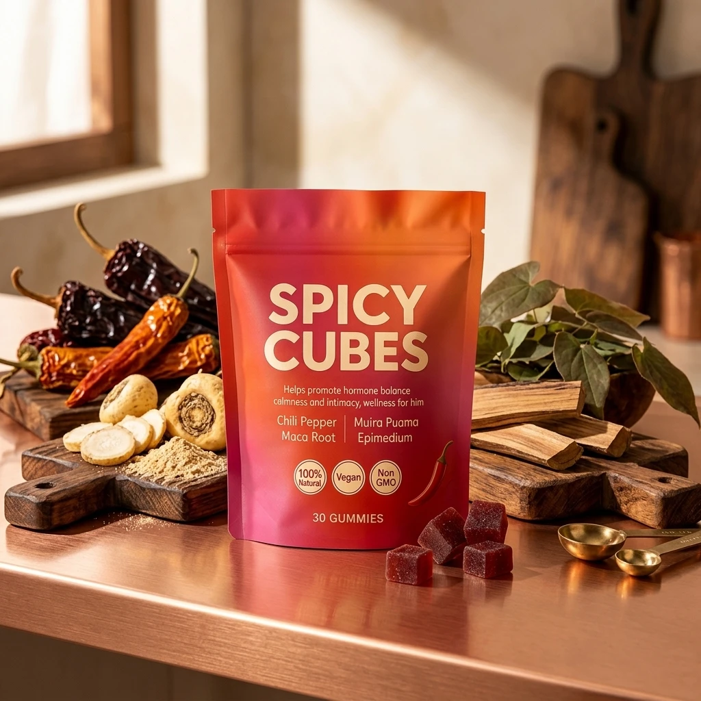 30 Pcs Spicy Cubes Gummies Natural Male Enhancement Supplements for Men Vitality Hormone Balance Maca Root Energy Boost