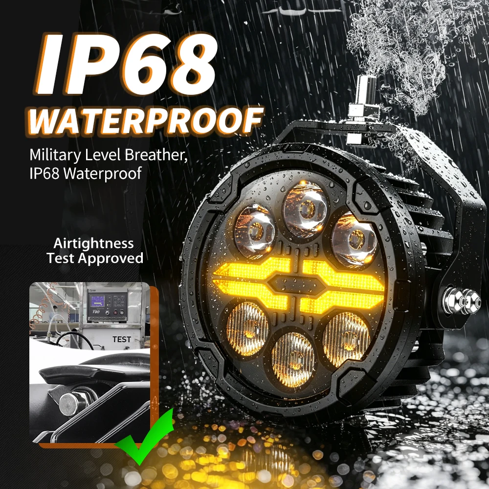 CO LIGHT Luces LED Auxiliares para Motocicleta de 4.5 Pulgadas, Regulables, Multimodo, Ajustables, con Luz Estroboscópica, Blanca, Ámbar, Halo DRL, Luz Alta y Baja, para Motocicletas Enduro y de Aventura