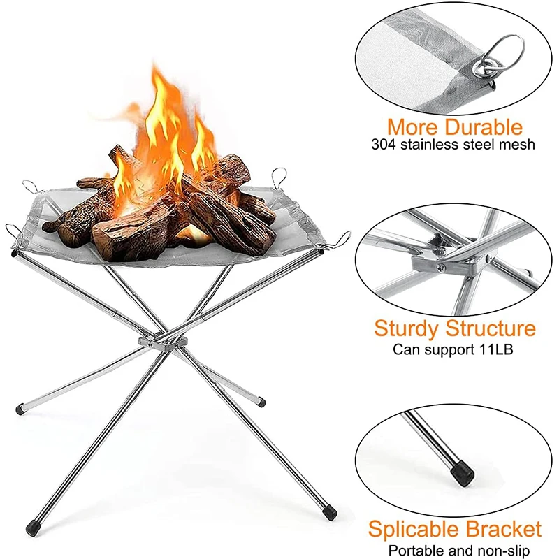 Portable Garden Backyard Heating Mesh Stainless Steel Outdoor Camping Campfire Fire Rack Foldable Mesh Fire Pit BBQ Tools Hot