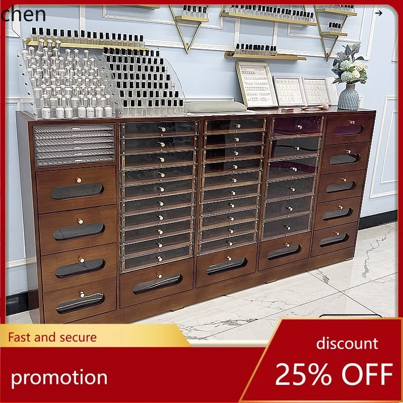 

HT Solid Wood Vintage Nail Cabinet Display Cabinet Nail Polish Storage Nail Gel Storage Floor Display Cabinet