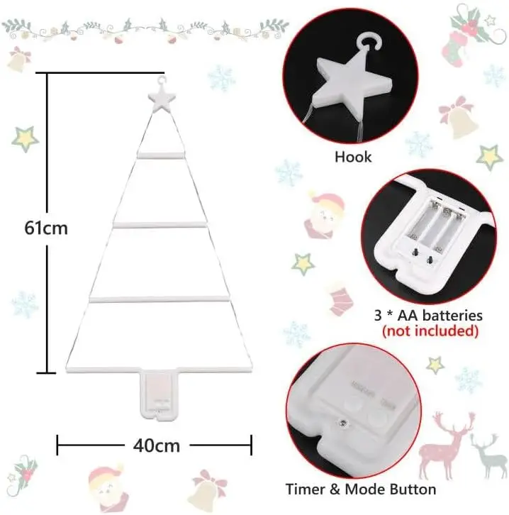 شجرة عيد الميلاد LED أضواء سلم تعمل بالبطارية جارلاند LED الجنية ضوء مقاوم للماء للحديقة الخارجية ديكور السنة الجديدة #2