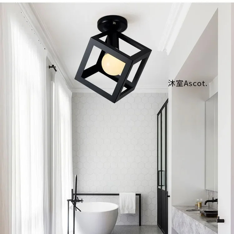 Wrought Iron Ceiling Light LED Lamp Corridor Entrance Foyer Balcony Fitting Bedroom Lamps Room Black Aisle Lighting