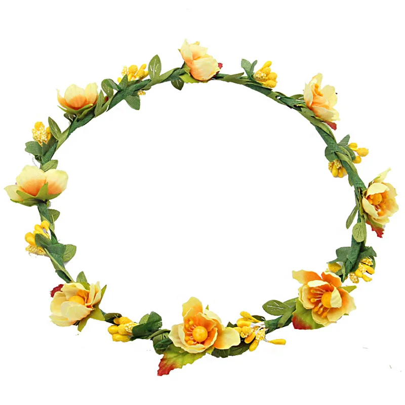 Bride Flower Crown Hairband Rope Wedding Floral Headband Garland Girl Wreath Elastic Hair Accessories Party Cosplay Headpiece