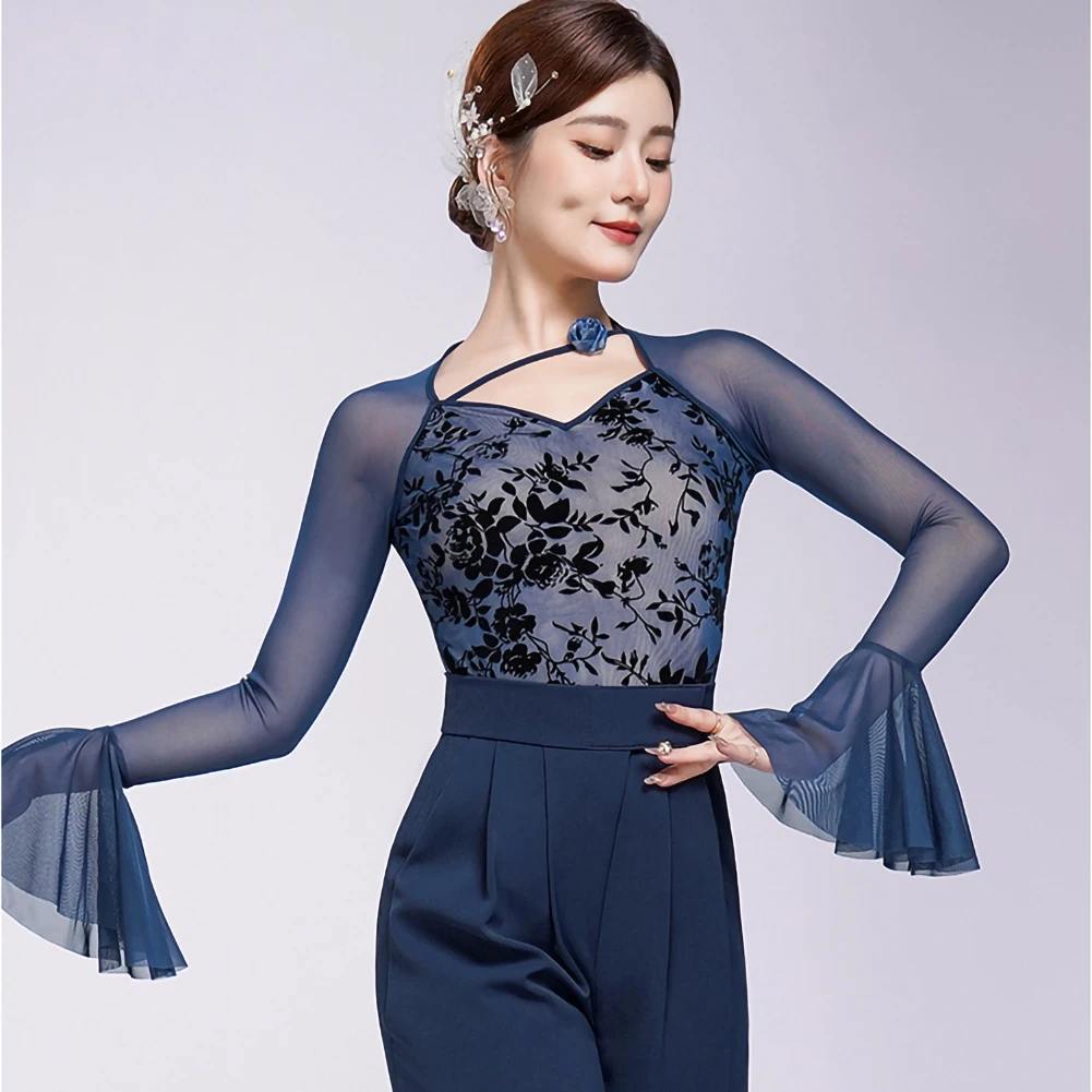 

Practice Clothing Women Red Long Sleeve Top 2025 New Indigo Sexy Latin Dance Competition Professional jumpsuit Black