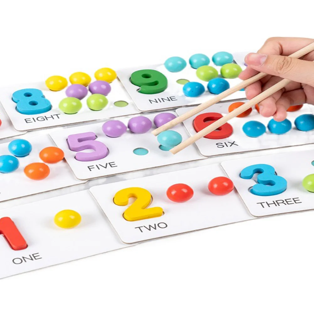 Juego de juguetes de aprendizaje Montessori de madera para preescolar y jardín de infantes con cuentas, palillos, cuchara, juguetes educativos de matemáticas para niños pequeños