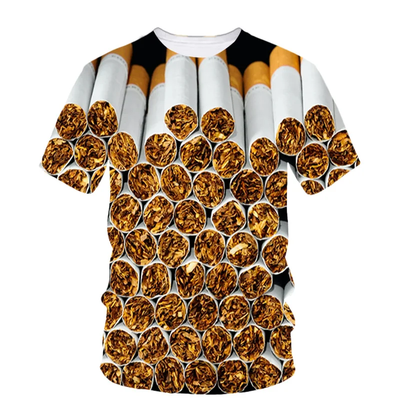 3d Print Smoking Tobacco Pattern T Shirt Summer Short Sleeve Personality Tees Top O Collar Oversized Male Tee Shirt